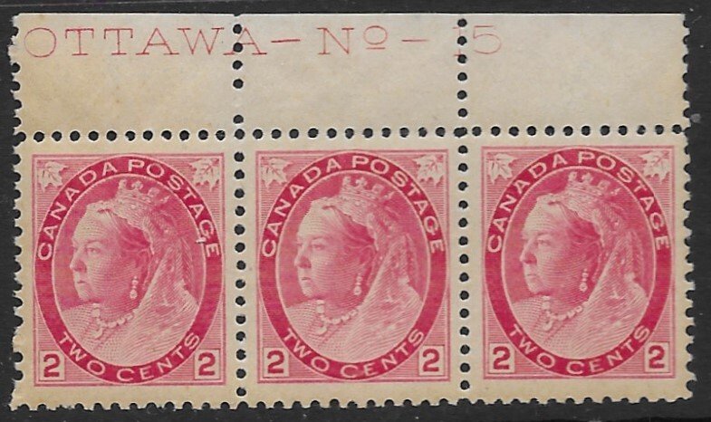 Canada 77a  1898 strip 3 fvf mint nh