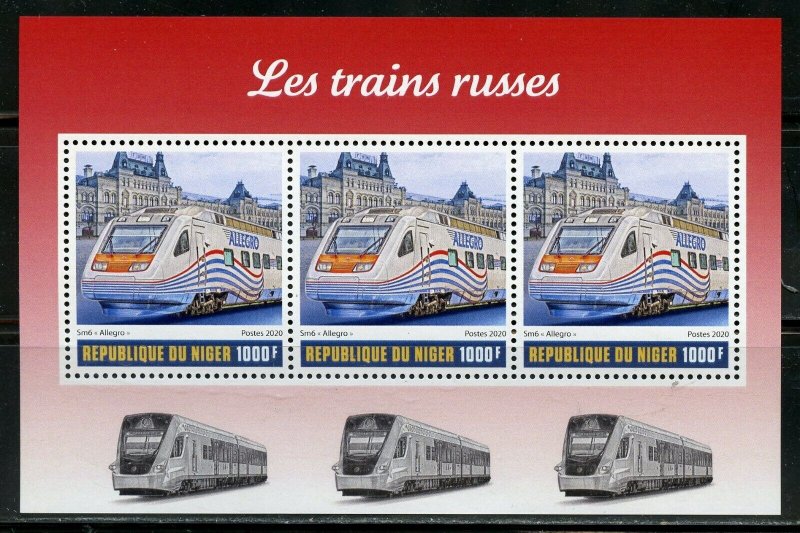 NIGER 2020  RUSSIAN TRAINS SET OF THREE SHEETS MINT NH