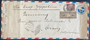 1929 New York USA Graf Zeppelin FLight Airmail cover LZ 127 To Germany PS