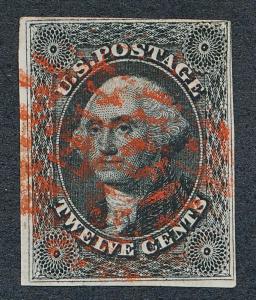 UNITED STATES (US) 17 USED, 3 1/2 MARGIN, LIGHT RED CANCEL,