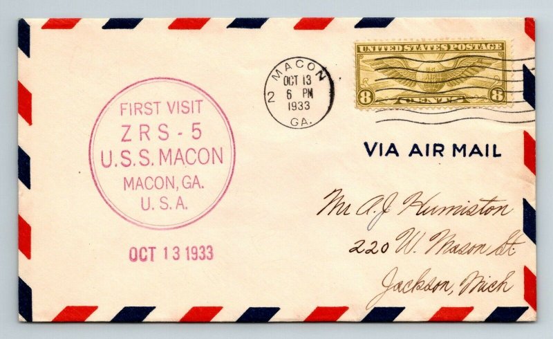 USS Macon 1933 Oct 13 - First Visit to Macon Georgia Cover - L34931 