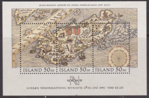 Iceland #740 map MH souvenir sheet