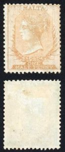 Malta SG3 1/2d Buff No Wmk Thin Hard White Paper Cat 950 pounds