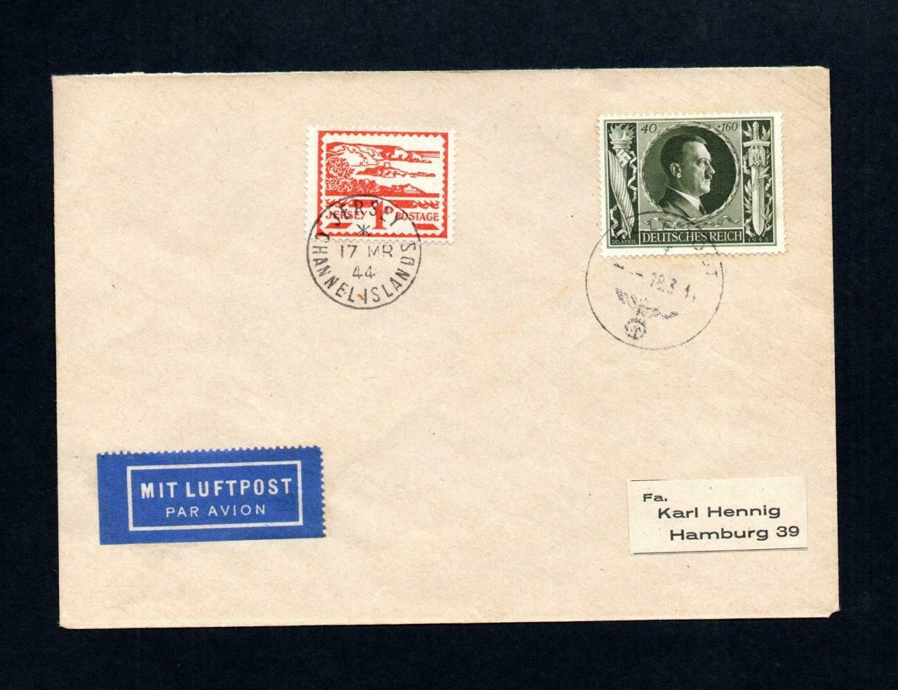 JERSEY WARTIME STAMP + GERMAN STAMP USED ON 1944 COVER / HipStamp