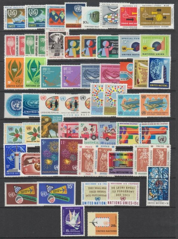 UN Sc 123/180, C11-C12 MNH. 1964-67 issues, 58 diff, mostly complete sets, VF.