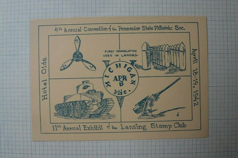 PS PS 4th Annual Convention 11th Annual Expo Lansing Stamp Club 1942 Souvenir AD