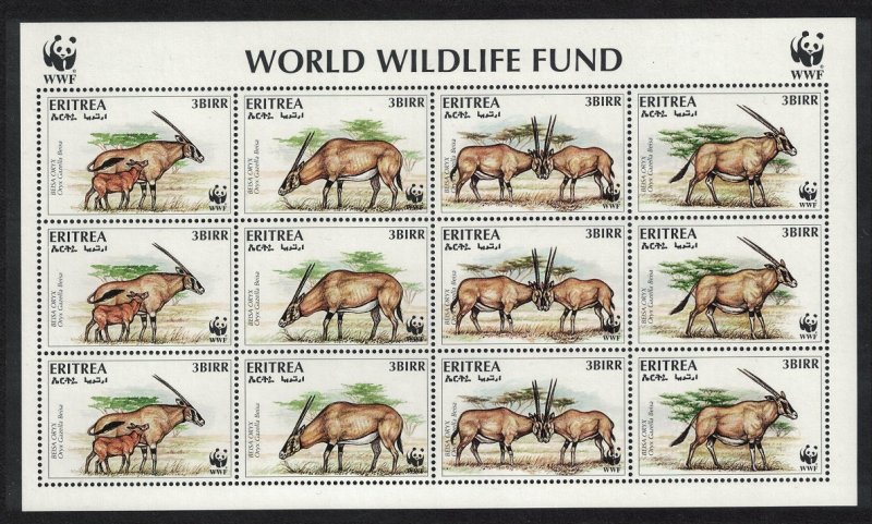 Eritrea WWF Beisa Oryx Sheetlet of 3 sets 1996 MNH SC#261 a-d SG#319-322