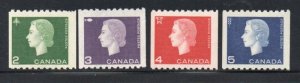 Canada Sc 406-09 1962 QE II cameo coil stamp set mint NH