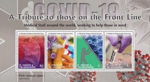 St. Vincent 2020 - Tribute to the Front Line Medical C-19 Virus - Sheet of 4 MNH