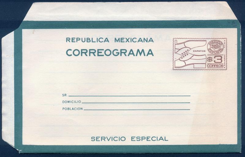 MEXICO EXPORTA $3 Shoes Correogram PS folded letter sheet. Unused. (67)