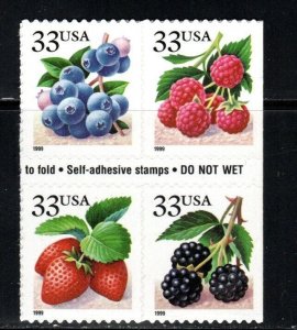 3294 - 3297 * BERRIES *   U.S. Postage Stamp BOOKLET BLOCK OF 4 MNH(A)