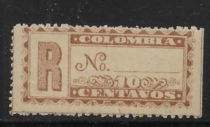 Colombia F12 10c Registration Stamp single Unused LH