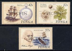 Tonga 1989 Bicentenary of Mutany on Bounty set of 3 opt'd...