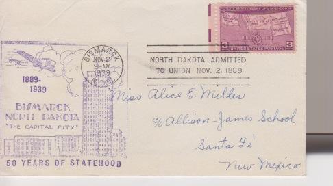 858 North Dakota Statehood 3c FDC w/Cachet 
