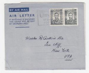 SOUTHERN RHODESIA, Air Letter, 1950 KGVI 6d. on Blue, uprated 6d. to USA.