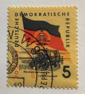 Germany DDR 1959 Scott 456 used - 5pf,  DDR' 10th Anniv, Flag & Combine