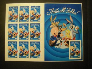 Scott 3535, 34c Porky Pig, pane of 10, IMPERF single, MNH Looney Toons Beauty