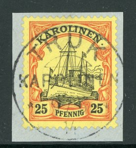 Germany 1901 Caroline Islands 25pf Unwmk (Sc #11) on Piece Truk CDS  F127