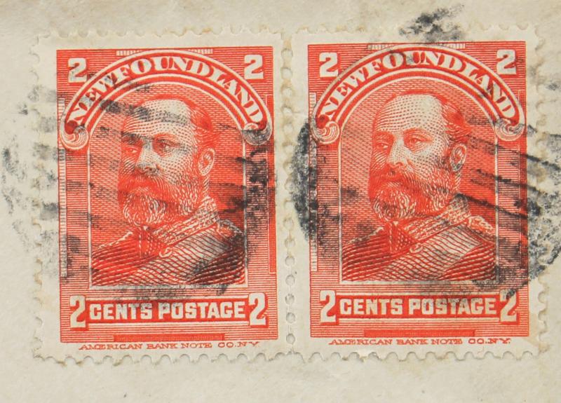 Stamp Newfoundland Sc# 82 pair on 1900 Commercial Cover