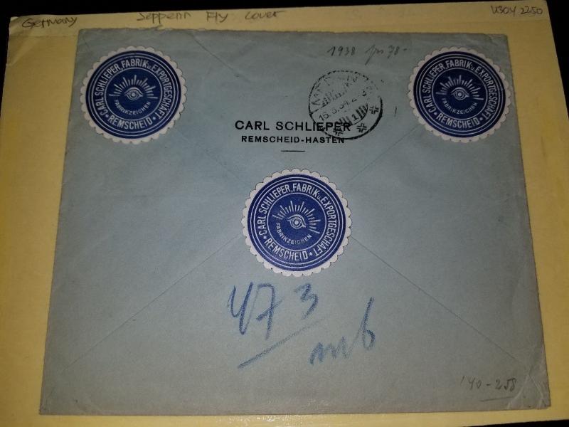 1938 Germany Netherlands Indies Medan Sumatra Zeppelin # C45 Registered Cover