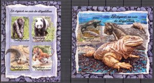 Central African Republic 2018 Endangered Animals Panda Tigers sheet + S/S MNH