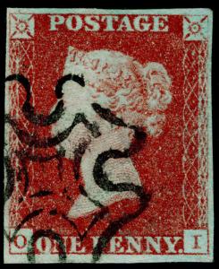 Sg7, 1d red-brown PLATE 9, FINE used. Cat £190. BLACK MX. 4 MARGINS. OI