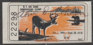 U.S. Scott Scott #NY-BG-4 New York Big Game Stamp - Used Single on Piece