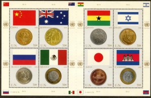 UNITED NATIONS Sc#NY 920 GE 464 VI 387 2006 Flags & Coins Sheet Cpl MNH