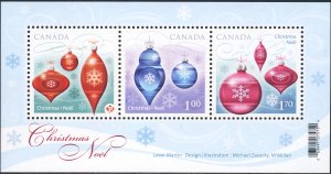 Canada 2010 Sc 2411 Christmas Noel Tree Ornaments Snow Flake Symbol SS Stamp MNH