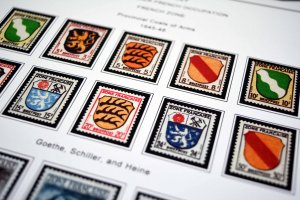 COLOR PRINTED OCCUPIED GERMANY 1945-1949 STAMP ALBUM PAGES (50 illustr. pages)