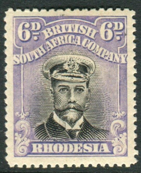 RHODESIA-1923 6d Jet Black & Lilac.  A mounted mint example Sg 314