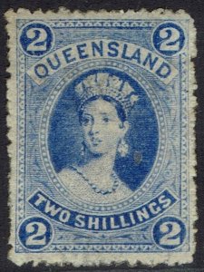 QUEENSLAND 1882 QV LARGE CHALON 2/- WMK CROWN/Q SIDEWAYS SG TYPE W5 REGUMMED