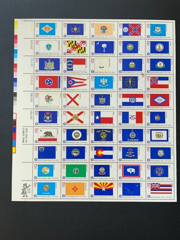 1976 SCOTT# 1682a STATE FLAGS. COMPLETE SHEET OF 50. MNH,OG with problem