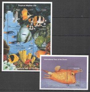 L0221 1998 Nevis Fish & Marine Life Fauna Year Of The Ocean 1Kb+1Bl Mnh