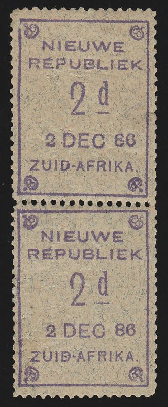 TRANSVAAL - NEW REPUBLIC 1886 (2 Dec) 2d, pair, TETE-BECHE. MNH **. Very rare.
