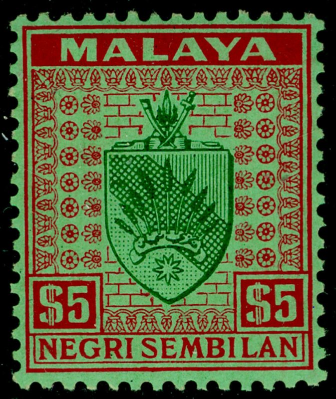 MALAYSIA - Negri Sembilan SG39, $5 green & red/emerald, NH MINT. Cat £38.