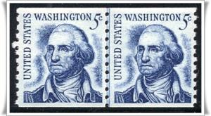 SC#1304 5¢ Washington Line Pair: Shiny Gum (1966) MNH
