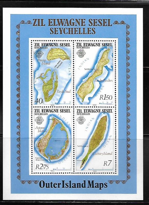 SEYCHELLES, ZIL ELWANNYEN SESEL, 49a MNH MAPS, SOUVENIR SHEET