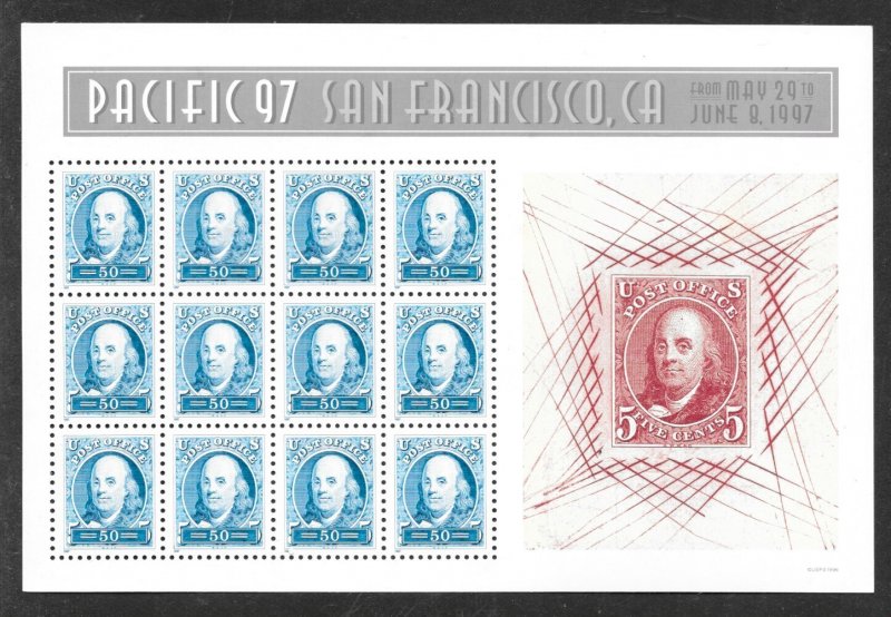 3139 MNH 50c. Franklin, Full Sheet,  Free Insured Shipping,