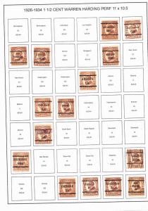 US. WARRENHARDING-PRECANCEL(3 PAGES,57 STAMPS)