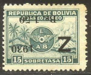 BOLIVIA #C24a SCARCE Mint - 1930 1.50b on 15c Green, Surch Invrtd