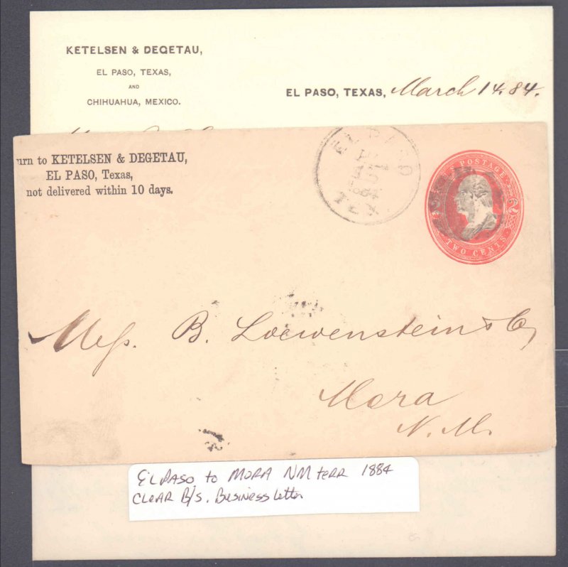 El Paso County El Paso with Letter To New Mexico Terr. ( Postal History ), 1884