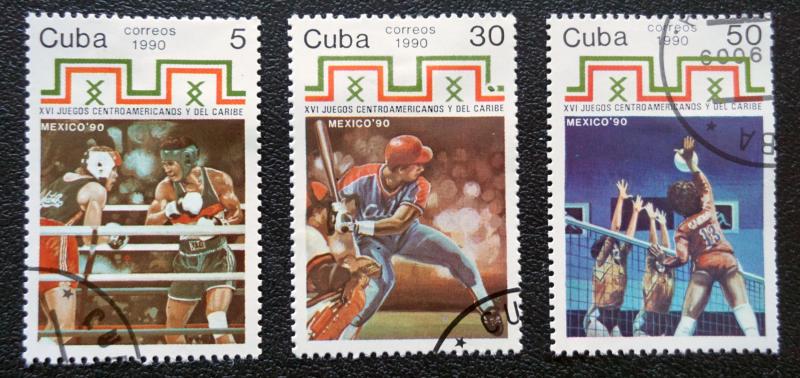 CUBA Sc# 3284-3286  CARIBBEAN GAMES sports CPL set of 3  1990  used / cancelled