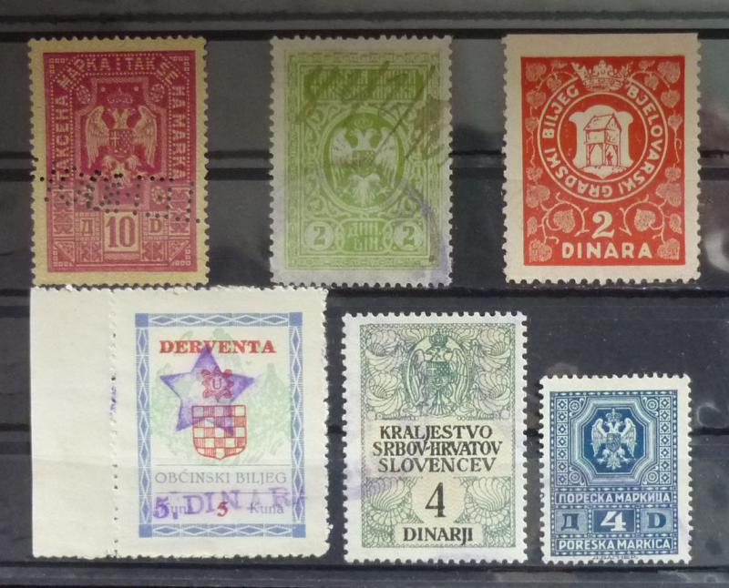 YUGOSLAVIA - 6 REVENUE STAMPS! tax fiscal serbia croatia jugoslawien J20