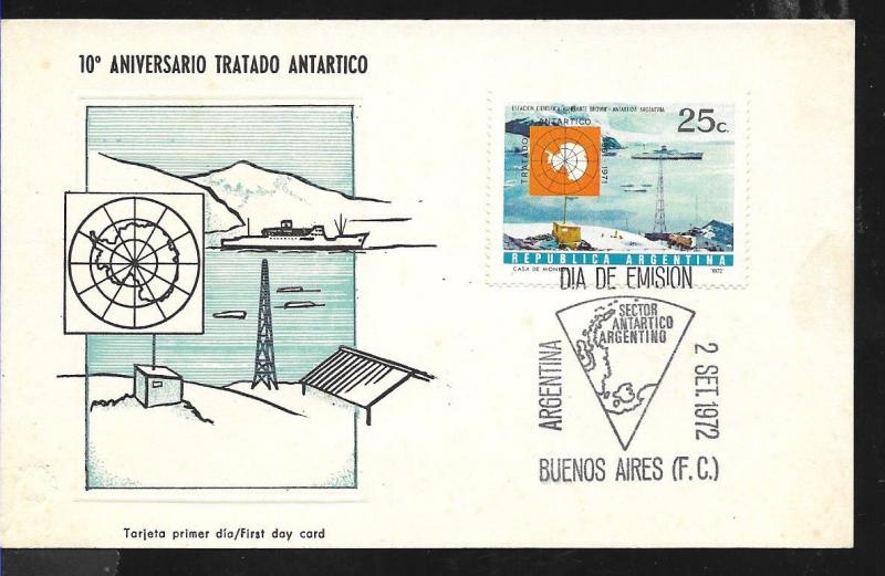 AANT-129 ARGENTINA ANTARCTICA ANTARCTIC 1972 TREATY 10° ANIV MAP STATION SHIP,MC