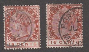 Mauritius # 80, 82, Queen Victoria, Used, 1/3 Cat.