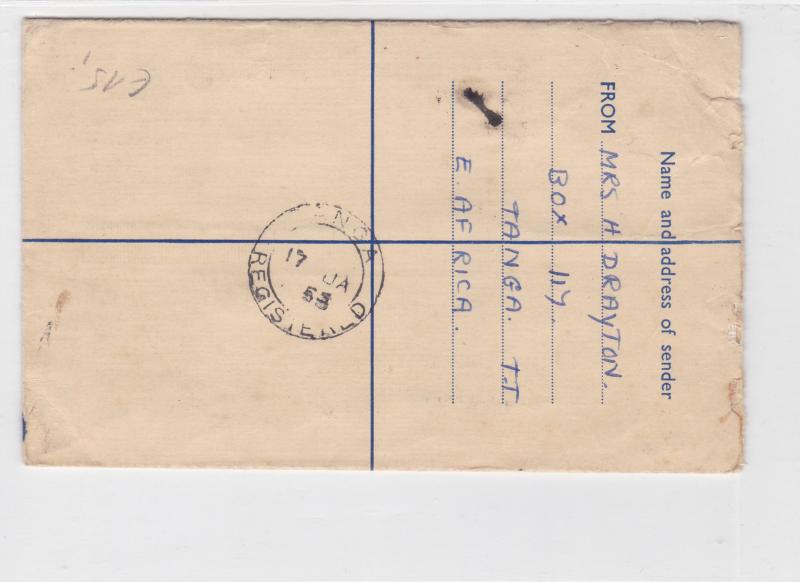 tanga tanganyika 1953 to england registered  stamps cover ref r16005