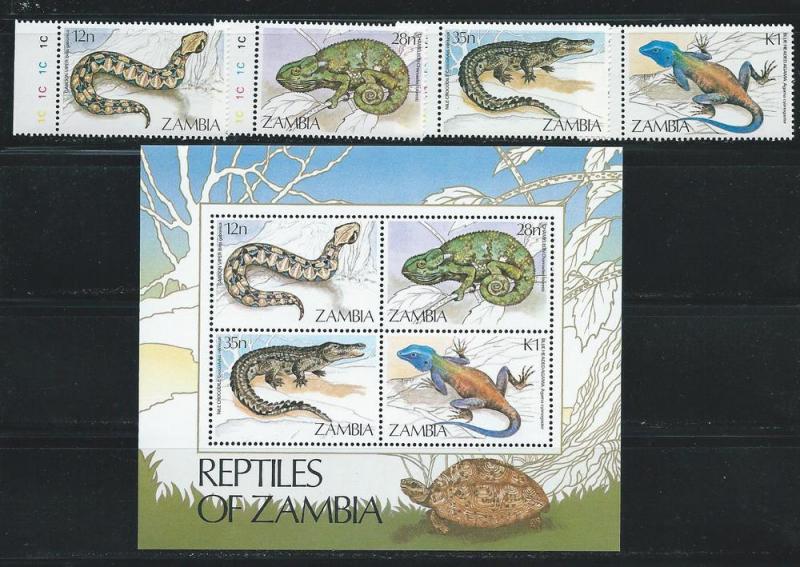 Zambia 308-11a 1984 Reptiles set and s.s. MNH