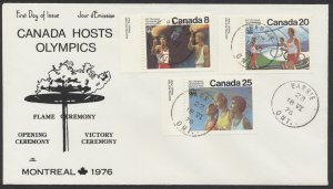 1976 #681-683 Olympic Ceremonies FDC, NR Covers Cachet, Barrie Ont CDS