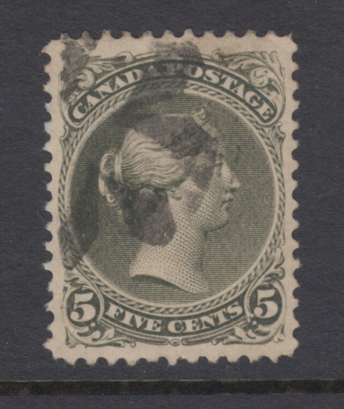 Canada Sc 26 used. 1875 5c olive green Large Queen, crease